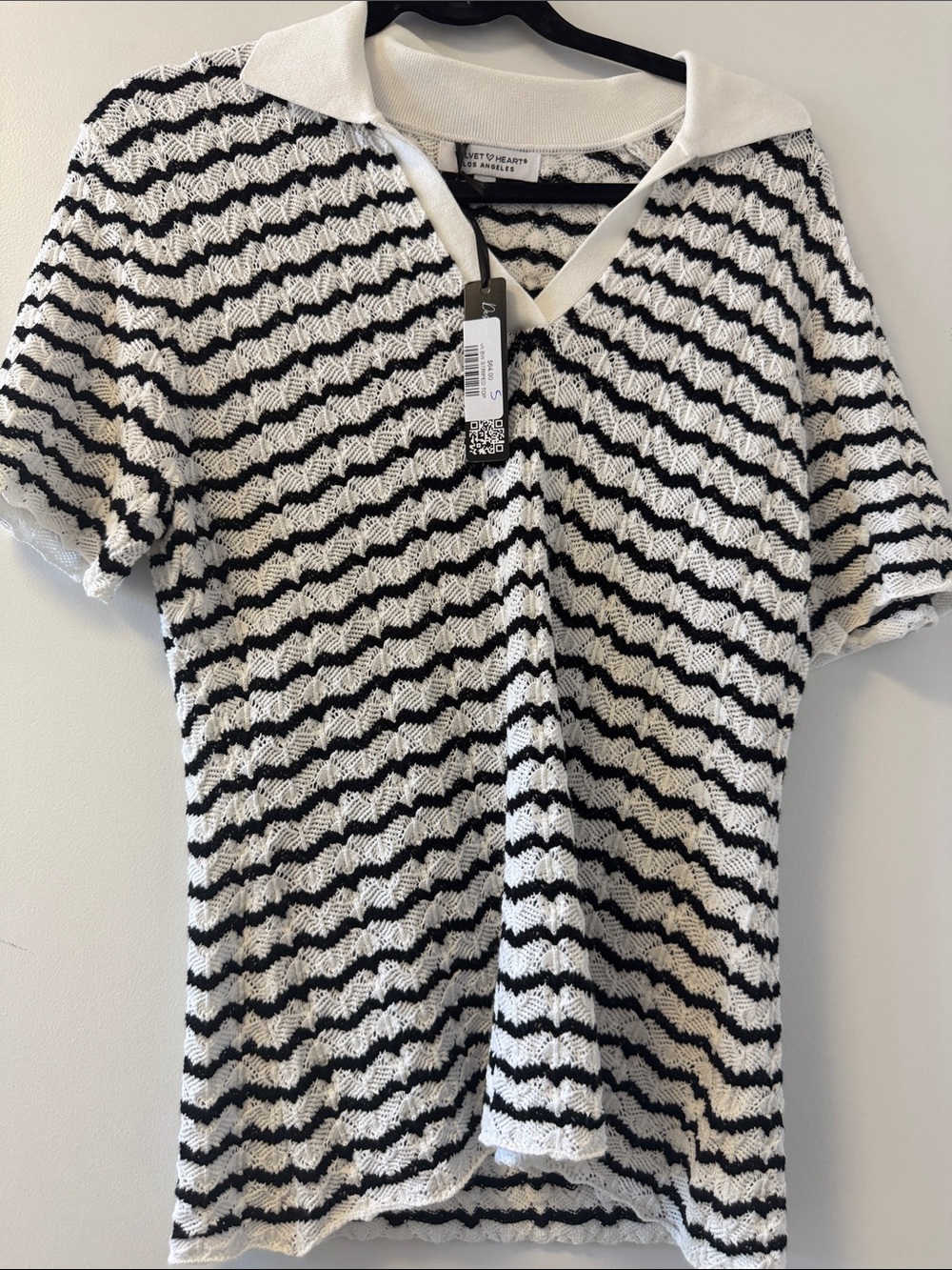 Velvet Heart Striped Black & White Knit Polo Top